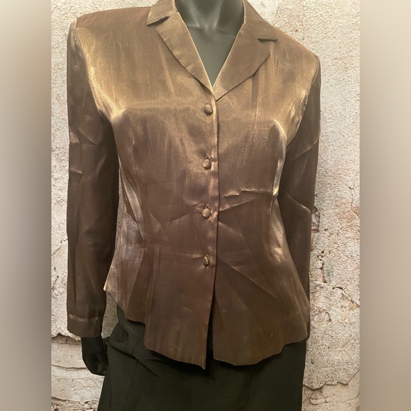 Laura Taupe Shimmer Blouse with Covered Buttons - Picture 1 of 4